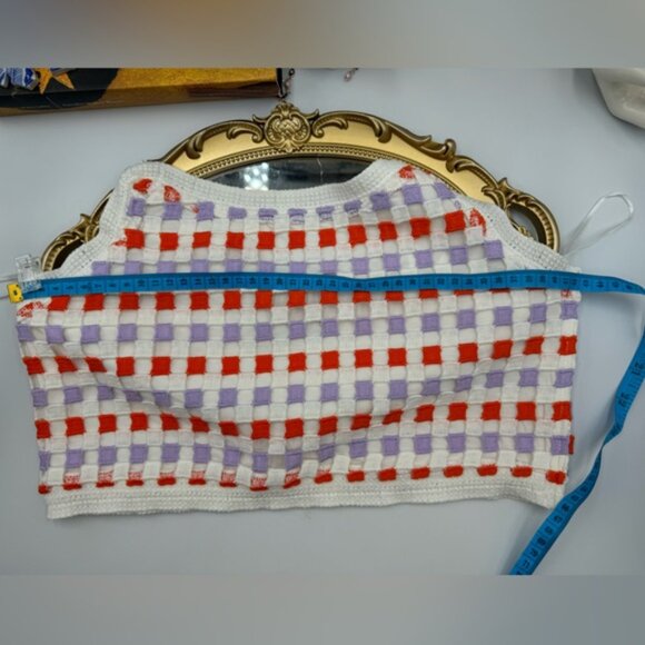 🆕 FARM Rio 🧿 NWOT Patchwork Checkerboard Crochet Crop Top - Sz M - Picture 11 of 13